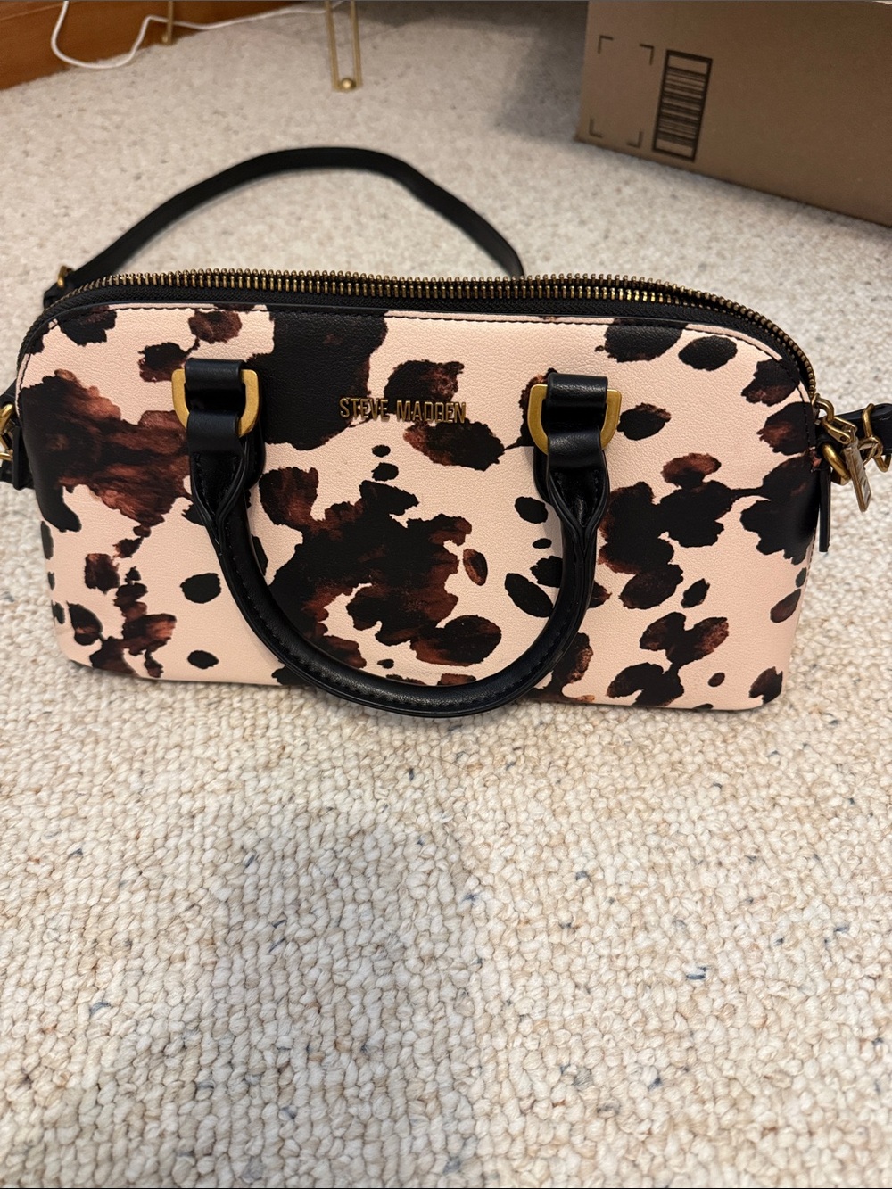 Steve Madden Leopard Print hand bag with Black Handles